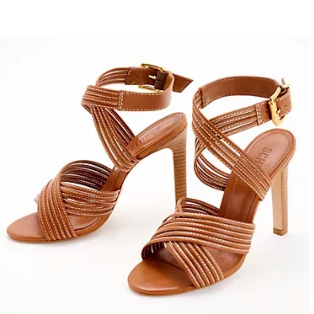 NEW! SCHUTZ Heels Brown Strappy Heels with Gold Buckle size 9.5